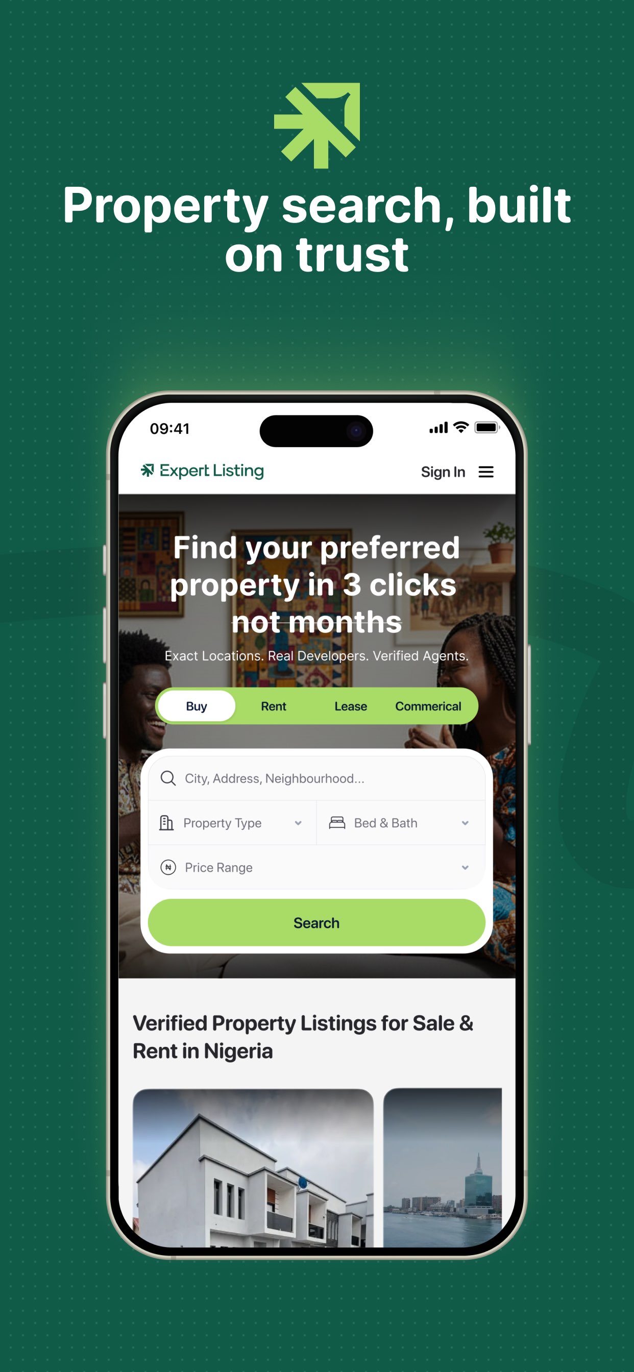 Expert Listing home screen